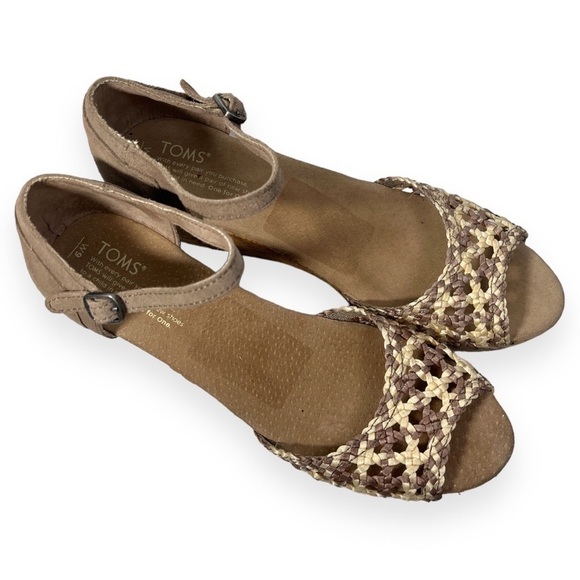 Tom's Stucco Satin Woven Peep Toe Platform Wedges Womens Size 9 - Picture 5 of 15